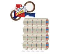 tesa Lot de 20 rouleaux de ruban adhésif d'emballage transparent 66 m x 50 mm + dévidoir manuel