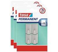 tesa Lot de 3 Packs 4 Crochets Permanents Rectangulaires Métal Bross¿ Adh¿sifs Taille S Gris