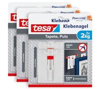 tesa Lot de 3 paquets de 2 Clous Adhésifs Ajustables pour Papier Peint & Plâtre 2 kg - Hauteur Ajustable - Avec 6 Languettes Adhésives par paquet Blanc