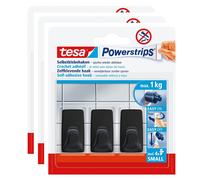 tesa Lot de 3 Powerstrips 3 Crochets Adhésif SMALL Rectangulaire Noir