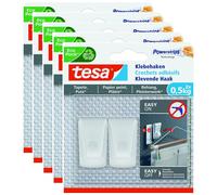 tesa Lot de 5 Packs 2 Crochets Adhésif Powerstrips 0,5kg pour Mur Peint / Papier peint