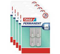 tesa Lot de 5 Packs 4 Crochets Permanents Rectangulaires Métal Bross¿ Adh¿sifs Taille S Gris