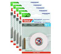 Tesa Lot De 5 Powerbonds Adhésif Double Face 10 Kg / Mètre 1,5m X 19mm Papier Peint/Plâtre
