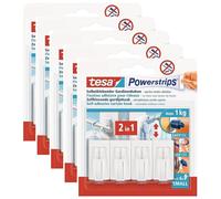 tesa Lot de 5 Powerstrips Fixation Vario pour Rideaux Blanc Lot de 4 Crochets et 6 Strips