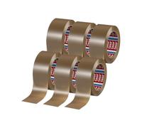 tesa Lot de 6 rouleaux de ruban adhésif PET pour colis avec une forte adhérence - Ruban adhésif indéchirable pour colis légers à moyens - Rouleau extra long - Marron - 132 m x 50 mm