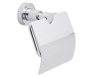 tesa® Loxx Dérouleur Papier toilette avec Couvercle, finition brillante Métal Chromé, adhésif, technologie sans Percer, 135mm x 140mm x 80mm