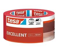 tesa Excellent Ruban de Masquage pour Peinture avec Support en Papier Fin - Pour Toutes les Peintures, Vernis et Laques - Pour Usage Intérieur - 50 m x 50 mm Rouge