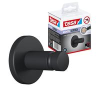 tesa® MOON BLACK Crochets Adhésifs pour Serviette, Noir Mat, pour Salle de Bains et WC - Salles de Bains Modernes et de Style Industriel - Sans Perçage - 37 mm x 37 mm x 36 mm