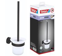 tesa® MOON BLACK Ensemble WC Support et Brosse WC, Noir Mat, Verre Satiné - Salles de Bains Modernes et Style Industriel - Sans Perçage - 379 mm x 112 mm x 145 mm