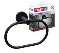 tesa MOON BLACK Porte-serviettes anneau, noir mat, adhésif, technologie sans percer, 53 mm x 184 mm x 130 mm