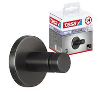 tesa MOON Crochets Adhésifs pour Serviettes en Graphite Brossé - Porte Serviettes Autocollant en Métal, Revêtement PVD - Sans Perçage avec Solution Adhésive - 37 mm x 37 mm x 36 mm