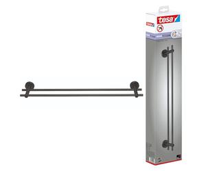 tesa Moon Double Porte Serviettes en Graphite Brossé - Porte Serviettes Autocollant à 2 Tiges en Métal, Revêtement PVD - sans Perçage avec Solution Adhésive - 112 mm x 640 mm x 50 mm
