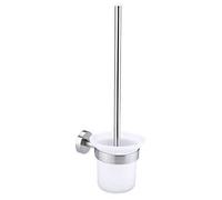 tesa Moon - Ensemble mural brosse WC Acier Inoxydable Récipient en Verre dépoli Inoxydable Montage sans perçage - 390 Mm x 115