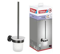 tesa Moon Ensemble WC Support et Brosse WC, Verre Satiné en Graphite Brossé - Autocollant, Revêtement en Métal PVD - sans Perçage avec Solution Adhésive - 379 mm x 112 mm x 145 mm