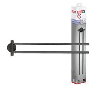 tesa Moon Graphite Porte-Serviettes de Salle de Bain - 84 x 50 x 456 mm | Porte-serviettes pivotant à deux bras - Fixation au mur sans perçage - Métal avec revêtement PVD - Solution adhésive incluse
