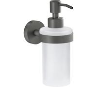 tesa® MOON GRIS Distributeur de savon à Pompe, gris mat, verre satiné 200 ml - Salles de Bains Modernes et de Style Industriel - Sans Perçage - 171 mm x 70 mm x 119 mm