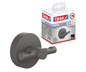 tesa® Moon Grey Crochet adhésif pour Peignoir, Gris Mat - Salles de Bains Modernes et de Style Industriel - sans Perçage - 50 mm x 65 mm x 53 mm
