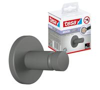 tesa® MOON GREY Crochets Adhésifs pour Serviette, Gris Mat, pour Salle de Bains et WC - Salles de Bains Modernes et de Style Industriel - Sans Perçage - 37 mm x 37 mm x 36 mm