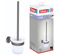 tesa® MOON GREY Ensemble WC Support et Brosse WC, Gris Mat, Verre Satiné - Salles de Bains Modernes et Style Industriel - Sans Perçage - 379 mm x 112 mm x 145 mm