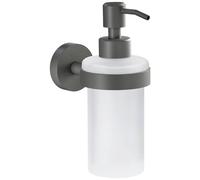 tesa® MOON GRIS Distributeur de savon à Pompe, gris mat, verre satiné 200 ml - Salles de Bains Modernes et de Style Industriel - Sans Perçage - 171 mm x 70 mm x 119 mm