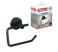 tesa Moon Porte Rouleau Papier Toilette en Graphite Brossé - Dérouleur Autocollant sans Couvercle en Métal, Revêtement PVD - sans Perçage avec Solution Adhésive - 99 mm x 140 mm x 53 mm