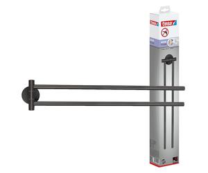 tesa Moon Porte Serviettes 2 Bras en Graphite Brossé - Porte Serviettes Autocollant en Métal, Revêtement PVD - sans Perçage avec Solution Adhésive - 84 mm x 50 mm x 456 mm