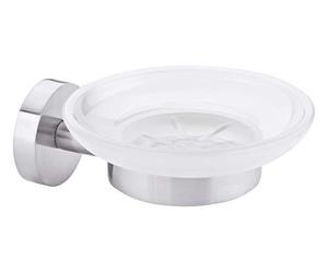 Tesa Moon wall-mounted porte savon mural, acier inoxydable look, adhésif, technologie sans percer, 155 x 70 x 110 mm 40310-00000-00 Arrondie