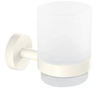 tesa Moon White Gobelet à Brosse à Dents avec Support - 70 x 96 x 109 mm | Porte-brosses à dents à fixer au mur sans perçage - Verre satiné et métal thermolaqué - Solution adhésive incluse