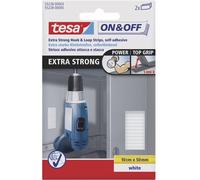 Tesa on & off bande adhésive auto agrippante extra forte - fixation d'objets lourds comme les Outils - Bande 50 mm x 10 cm, Blanc