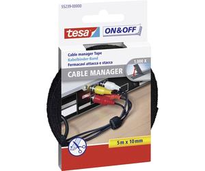TESA On & Off 55239-00-00 Collier de serrage auto-agrippant pour grouper partie velours et partie agrippante (L x l x H) 5000 mm x 10 mm x 5 m noir 1 pc(s)