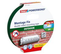 tesa Powerbond Outdoor Ruban adhésif double face pour extérieur Résistant aux UV, à l'eau et à la température Supporte jusqu'à 1 kg par ruban adhésif 10 cm, 5 m x 19 mm
