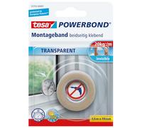 tesa Powerbond Ruban de montage double face - Transparent - 1,5 m x 19 mm | Ruban adhésif de montage double face transparent - Fixation quasi invisible sur les surfaces en verre et les miroirs