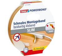 tesa Powerbond ruban de montage étroit, 2 pièces - ruban de montage extra étroit en mousse, adhésif double face - beige, 5 m x 9 mm - 2 rouleaux