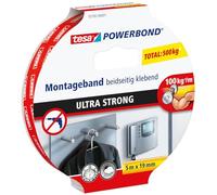 tesa Powerbond Ultra Strong Ruban Adhésif de Montage Double Face Extra Fort - Adhésif Puissant pour la Fixation D'Objets Sans Percer - 5 m x 19 mm