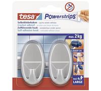 tesa Crochets Powerstrips ovales chromé mat - 2 crochets + 4 languettes LARGE