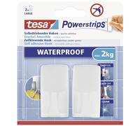 Tesa Powerstrips 2 Crochets rectangulaires Blanc + 2 Languettes Imperméable 59701-00003-00