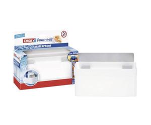 Tesa Powerstrips Bac bi-matériaux Waterproof porte-accessoires blanc/métal + 4 languettes Waterproof