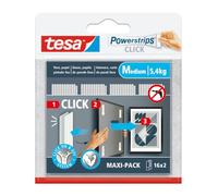 tesa Powerstrips CLICK - Crochets adhésifs pour accrocher des cadres et des décorations murales sans perçage - Bandes autocollantes avec système de fixation et de déverrouillage ON et OFF - Medium -