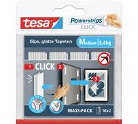 Tesa Powerstrips CLICK - Pastilles Adhésives à Clipser et Déclipser pour Cadres et Décorations Murales sans Percer - Pastilles Adhésives à Clipser avec Système ON et OFF - Medium - 16 x 2 Pièces