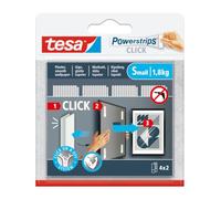 tesa Powerstrips Click Lot de 4 x 2 bandes auto-agrippantes avec système de clic On & Off pour la fixation de cadres photo et de décoration murale sans perçage Taille S
