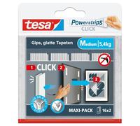 Tesa Powerstrips CLICK - Pastilles Adhésives à Clipser et Déclipser pour Cadres et Décorations Murales sans Percer - Pastilles Adhésives à Clipser avec Système ON et OFF - Medium - 16 x 2 Pièces