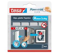 tesa Powerstrips CLICK - Pastilles Adhésives à Clipser et Déclipser pour Cadres et Décorations Murales sans Percer - Pastilles Adhésives à Clipser avec Système ON et OFF - Medium - 4 x 2 Pièces