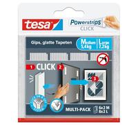 tesa Powerstrips CLICK Pastilles adhésives à scratch - 6 x 2 M, 8 x 2 L | Pastilles adhésives auto-agrippantes - Fixer et retirer de la déco aux murs - Sans perçage - Système « ON » et « OFF » Click