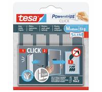 tesa Powerstrips CLICK Slim - Pastilles adhésives pour accrocher et décrocher cadres photo et décorations murales sans percer - Bandes autocollantes avec système Click ON/OFF - 16 x 2 pièces