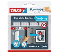 tesa Powerstrips CLICK Small - 16 x 2 pièces | Pastilles adhésives auto-agrippantes - Fixer et retirer de la déco aux murs - Sans perçage - Système « ON » et « OFF » Click