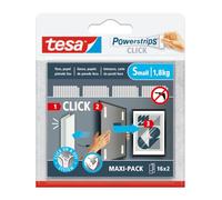 tesa Powerstrips CLICK Small - charge maximale de 1,8 kg - 16 x 2 pièces | Pastilles adhésives auto-agrippantes - Fixer et retirer de la déco aux murs - Sans perçage - Système « ON » et « OFF » Click