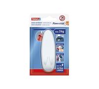 Tesa Powerstrips - Crochet adhésif ovale XL - Crochets auto-adhésifs avec étanchéité extra forte - Crochets muraux réutilisables pour salle de bain et cuisine - Montage sans perçage - Blanc - 1