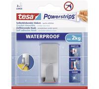 tesa Powerstrips Crochet Adhésif Waterproof ZOOM - Crochet Amovible Mural en Acier Inoxydable, Waterproof pour la Douche et la Salle de Bain - Peut supporter jusqu'à 2 kg