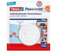 Tesa Powerstrips Crochet de plafond - Blanc - 1 crochet - avec Powerstrips | Crochet pivotant amovible sans laisser de traces - Décoration de plafond - tesa Powerstrips LARGE - Charge max. 500 g