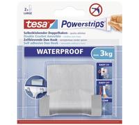 Tesa Powerstrips Crochet Double Auto-Adhésif Waterproof - Amovible, Haut Pouvoir de Fixation pour Objets Jusqu'à 3 Kg - Patère Adhésive pour Salle de Bains - Métal Étanche Duo